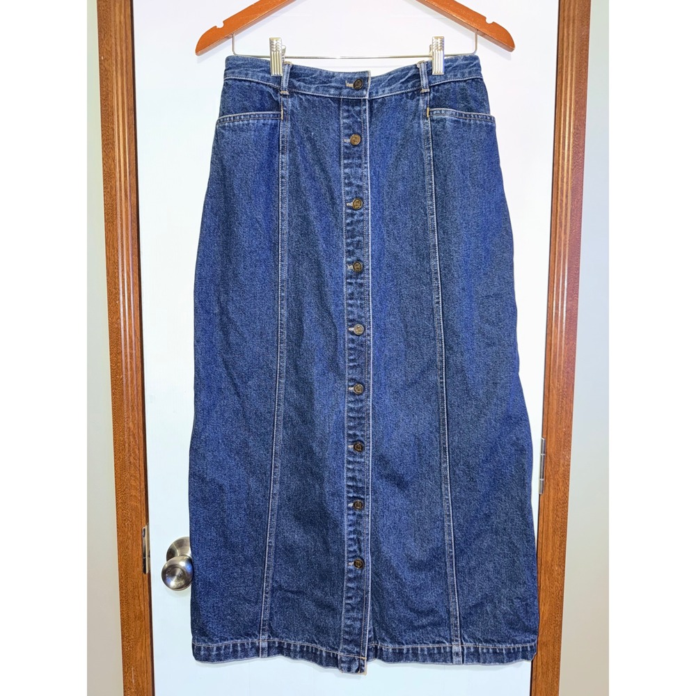 Tommy Hilfiger Vintage Denim Maxi Skirt Blue Button Front 90s Americana Size 8